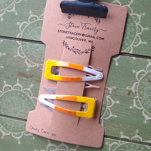 Hand Painted Double Grip Hair Clips - Candy Corn 01 - Picture 1 of 4